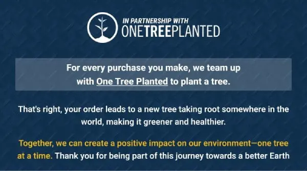 One Tree Planted On each Order Label